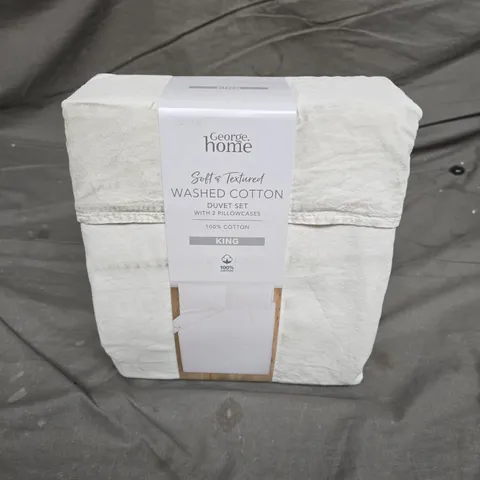 SOFT & TEXTURED WASHED COTTON DUVET SET IN WHITE - KING