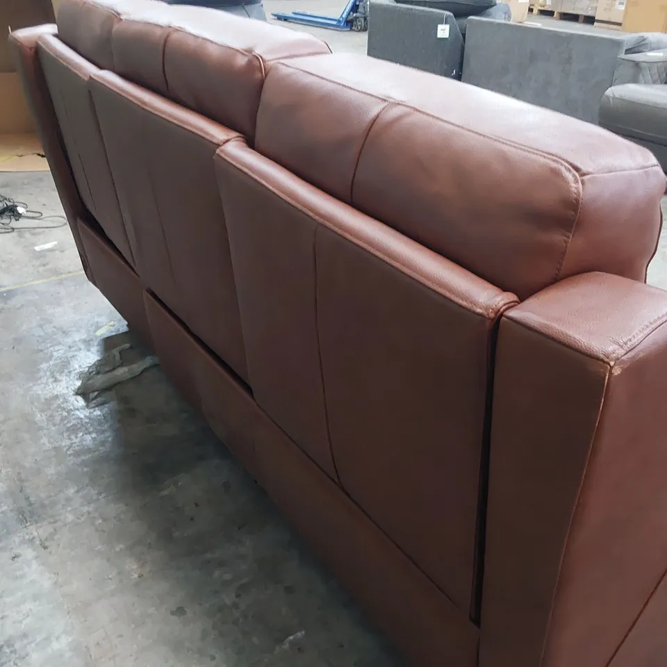 DESIGNER POWER RECLINING THREE SEATER SOFA CHESTNUT LEATHER 