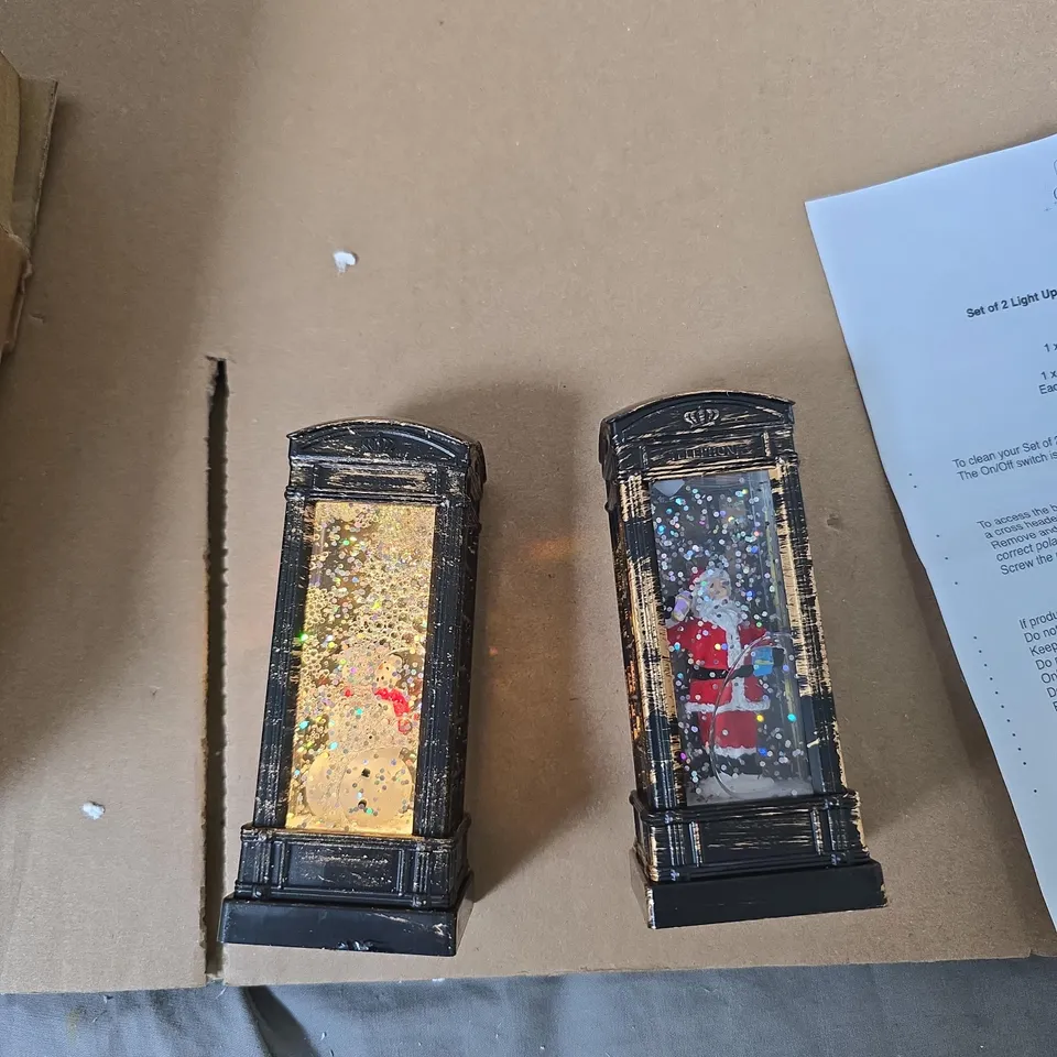 2 BOXES SET OF 2 LIGHT UP TELEPHONE BOXES – SANTA & SNOWMAN, CHRISTMAS DECOR