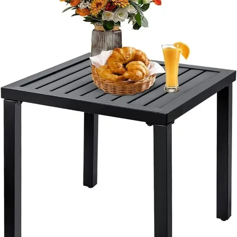 BOXED PHI VILLA 48cm GARDEN PATIO SQUARE SLAT METAL SIDE TABLE