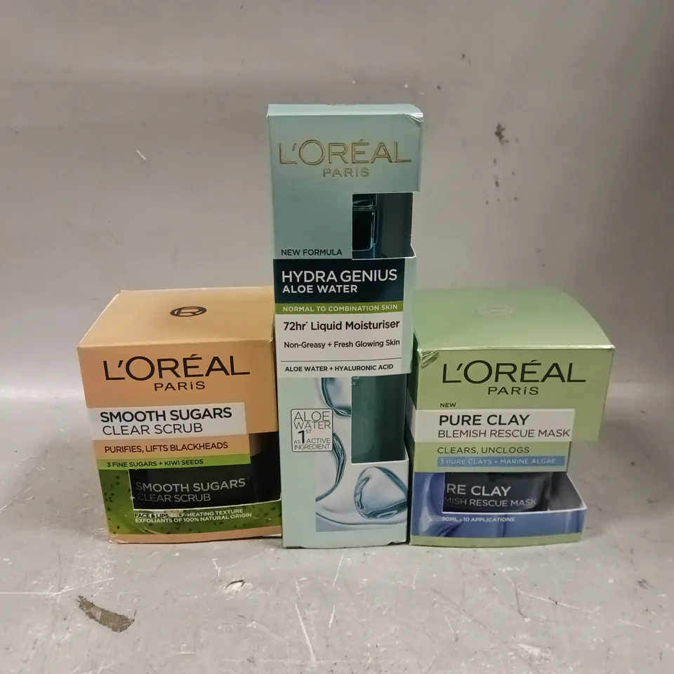 L'OREAL SET OF 3 ITEMS TO INCLUDE - PURE CLAY , SMOOTH SUGARS , HYDRA GENIUS 