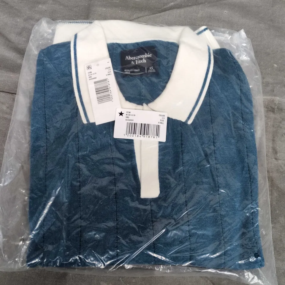 BAGGED ABERCROMBIE & FITCH COLLAR TOP IN BLUE - XS