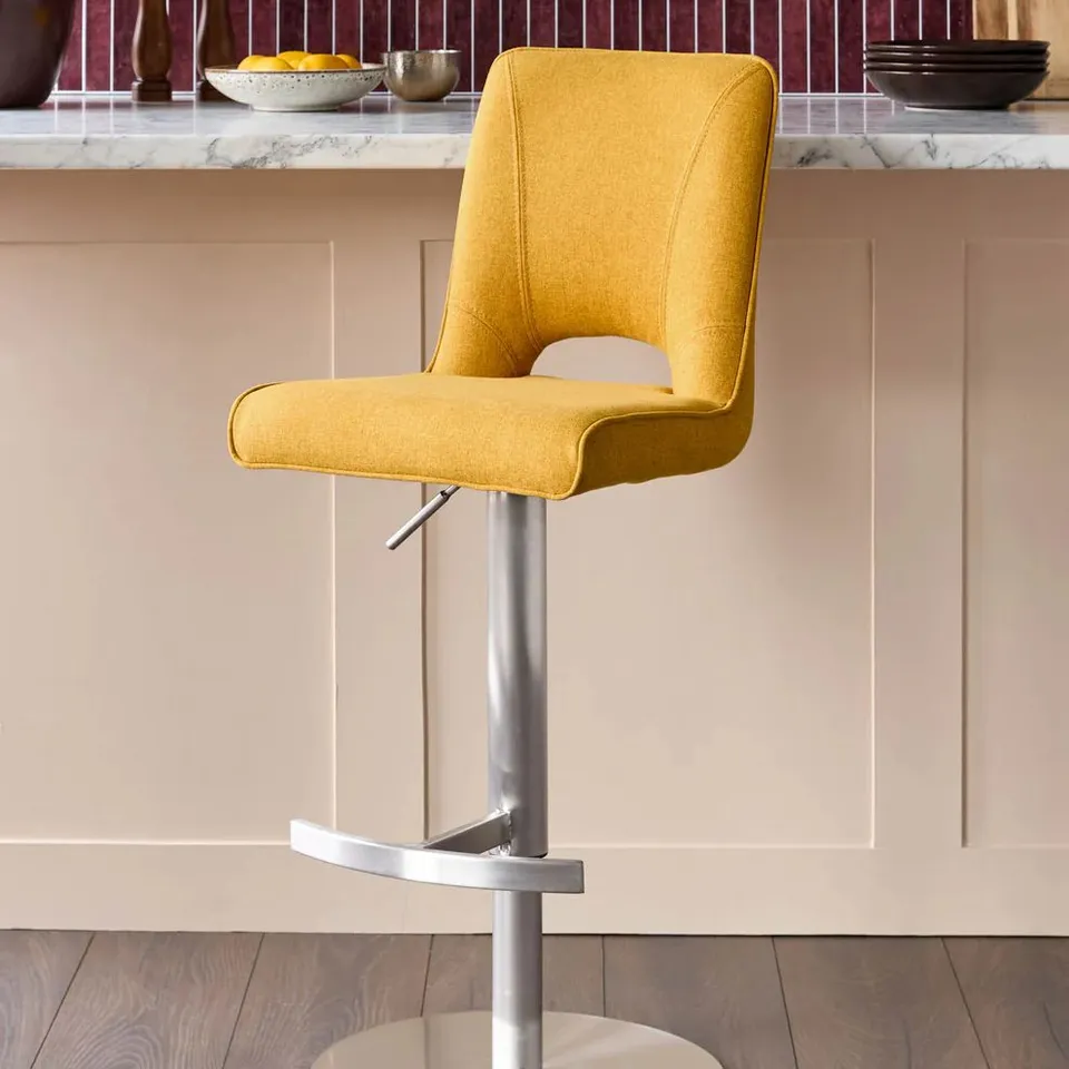 BOXED DANETTI LUDO YELLOW FABRIC GAS LIFT BAR STOOL