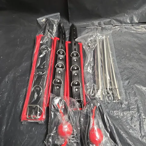 BONDAGE SPREADER BAR & BALL GAG SET - RED & BLACK