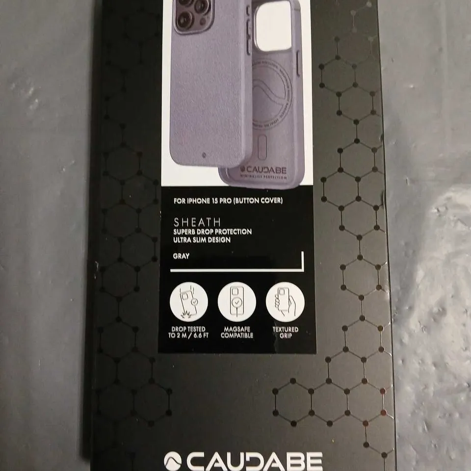 CAUDABE SHEATH DROP PROTECTION CASE IN GRAY FOR IPHONE 15 PRO