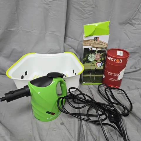 APPROXIMATELY 10 ASSORTED ITEMS TO INCLUDE NECTAR OF THE GOD SUPPLEMENT GUMMIES, LED SOLAR LIGHTS, H20 STEAM FX PRO, ETC