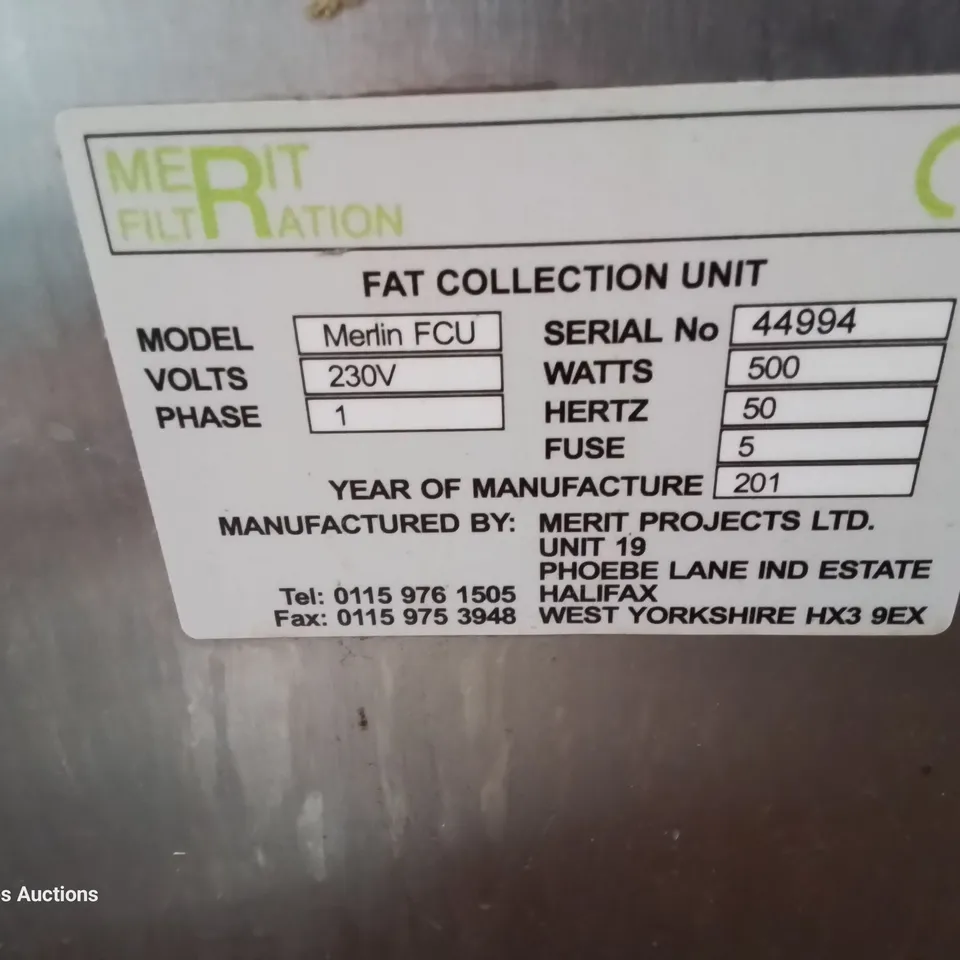 MERIT FILTRATION FAT COLLECTION UNIT Model MERLIN FCU