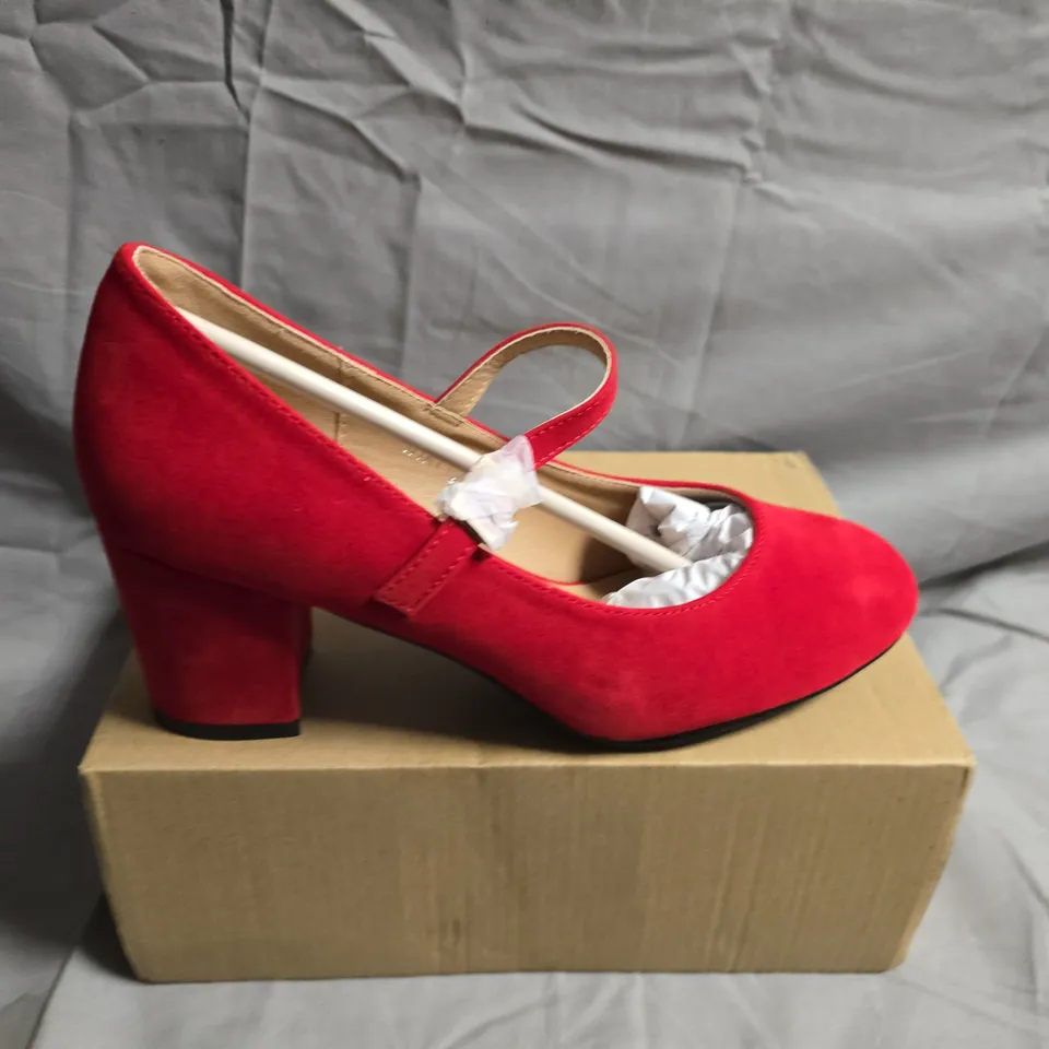 RED SUEDE MARY JANE HEELS, WOMEN'S, UK5 (EU38/US7) – BOXED
