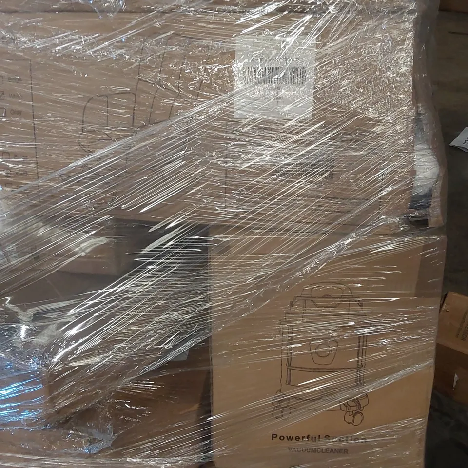 PALLET CONTAINING VARIOUS ASSORTED BOXED ITEMS TO INCLUDE: VACUUM CLEANER,  FUTON SOFA BED, SMART CAT LITTER BOX, SIDEBOARD ECT