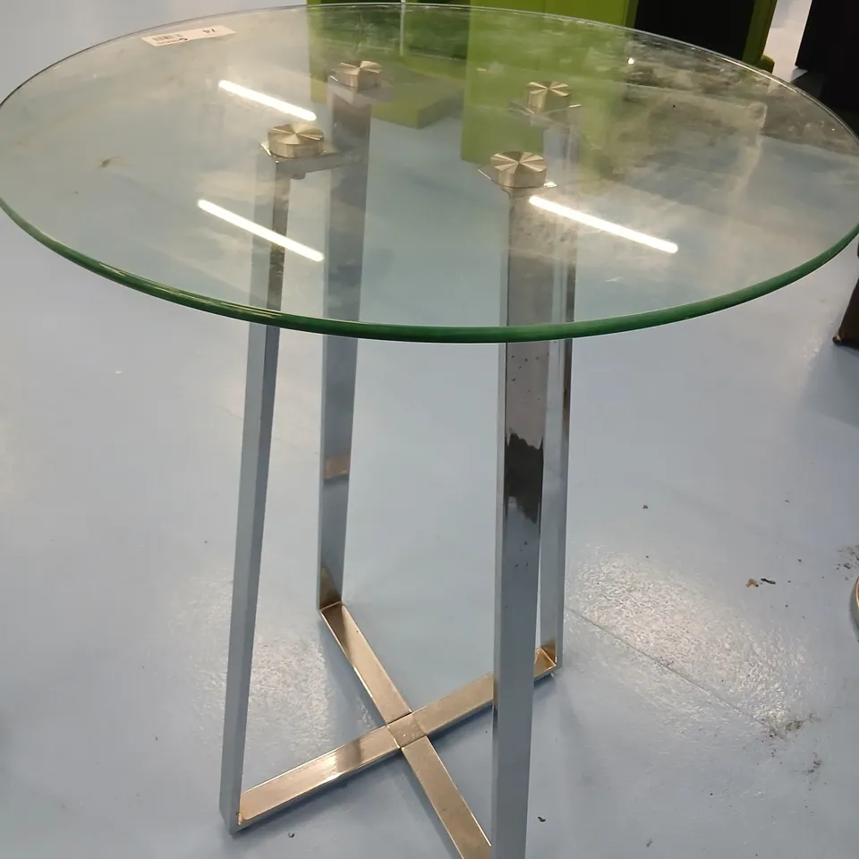 ROUND GLASS-TOP COFFEE TABLE WITH BRUSHED STEEL BASE