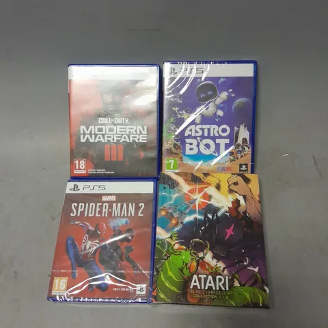 LOT OF 4 ASSORTED PLAYSTATION 5 VIDEO GAMES TO INCLUDE - ATARI RECHARGED - CALL OF DUTY MODERN WARFARE 3 - SPIDER-MAN 2 - ETC