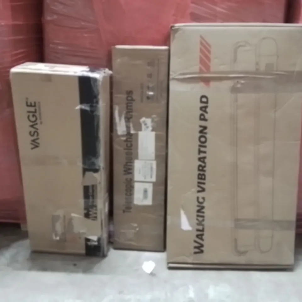 PALLET OF ASSORTED HOUSEHOLD GOODS AND PRODUCTS TO INCLUDE;WALKING PAD,TELESCOPIC WHEELCHAIR RAMP,FLOOR CABINET