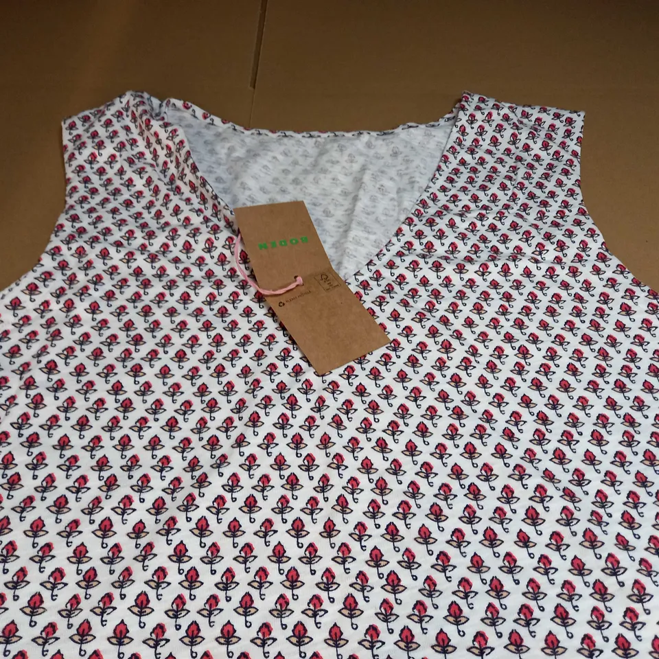 BODEN JERSEY DRESS WITH FLORAL PATTER IN WHITE - UK 12R
