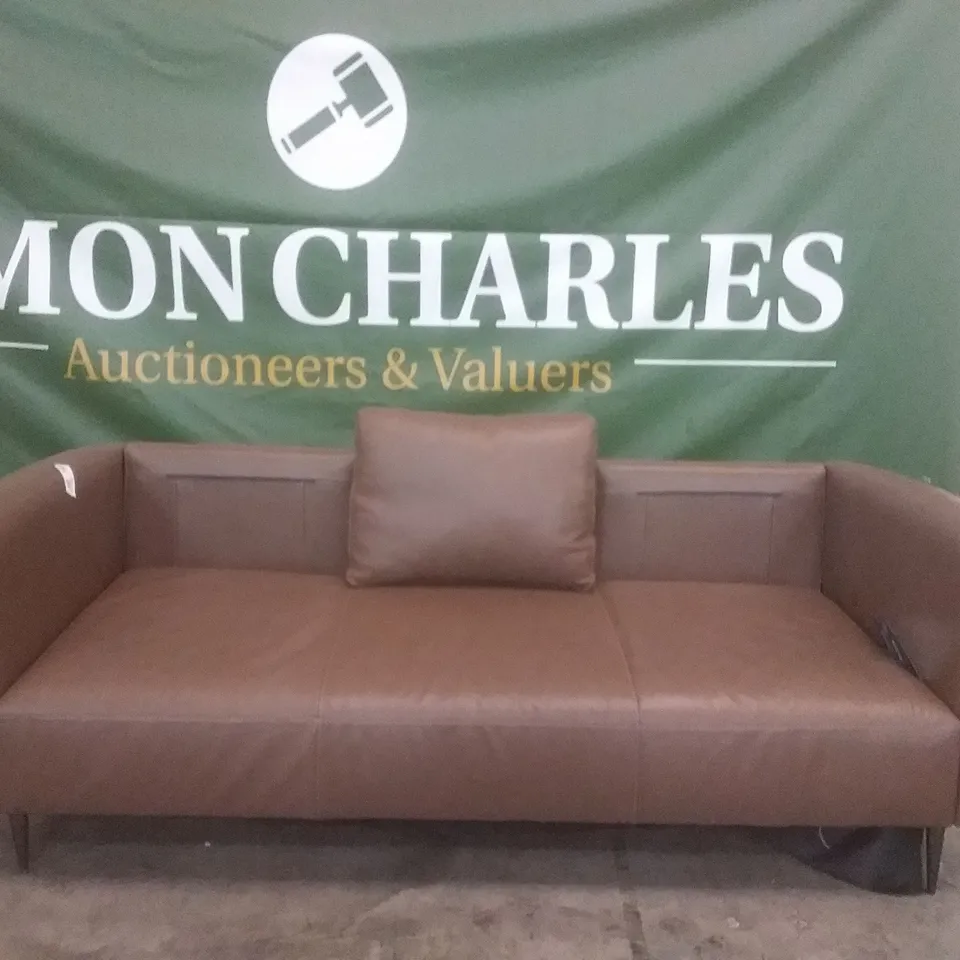 QUALITY DESIGNER CRICKET 4 SEATER SOFA - BROWN LEATHER 
