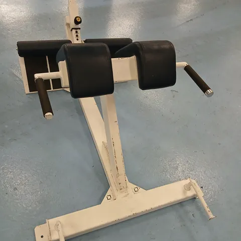 WHITE GYM LEG EXTENSION / LEG CURL BENCH WITH PADDED ROLLERS