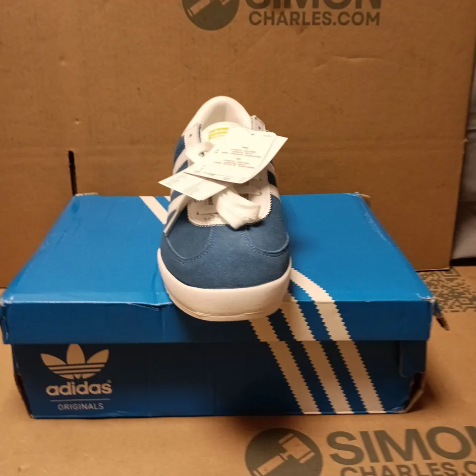 ADIDAS ORIGINALS BECKENBAUER TRAINERS – BLUE SUEDE, WHITE STRIPES, UK 10 (US 10½)