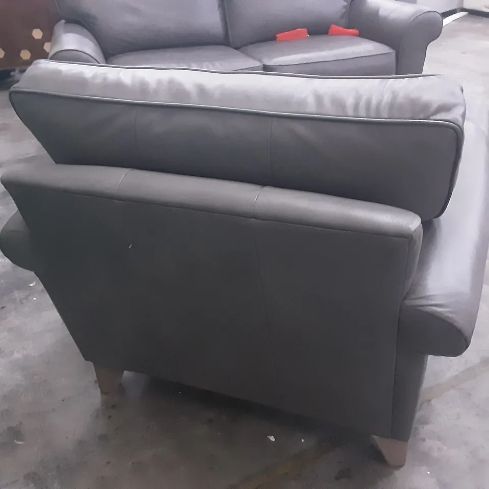 QUALITY BRITISH MADE LOUNGE Co PENELOPE GREY LEATHER ARMCHAIR ON LIGHT WOODEN FEET 