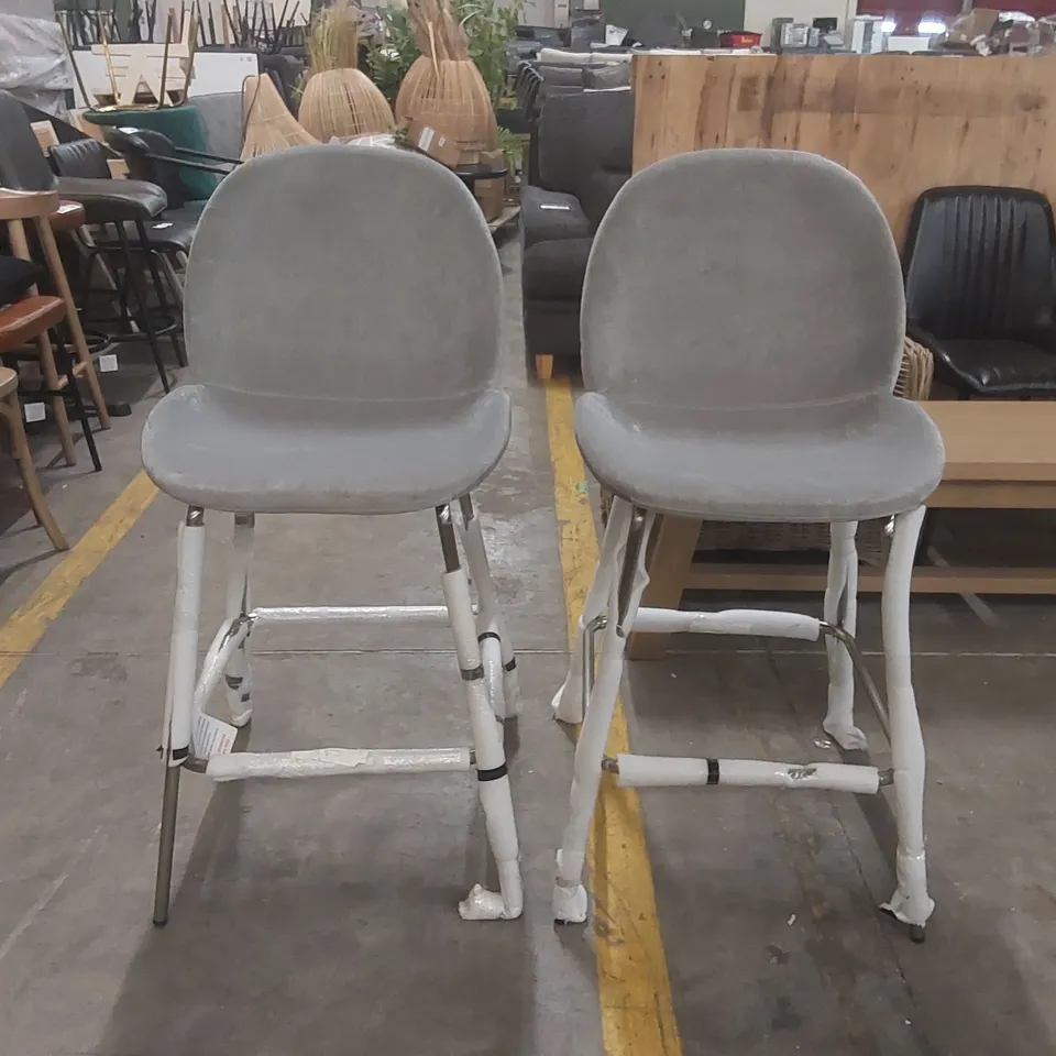 PAIR OF DESIGNER VELVET BAR STOOLS