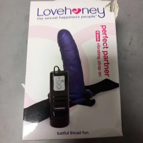 BOXED LOVEHONEY PERFECT PARTNER 6 INCH VIBRATING STRAP ON