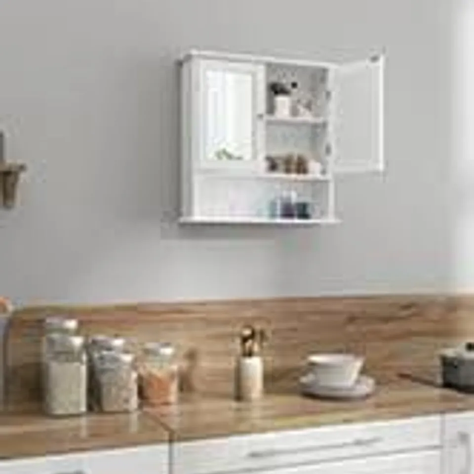 BOXED YAHEETECH WALL BATHROOM STORAGE WITH DOUBLE MIRROR DOORS - WHITE (1 BOX)