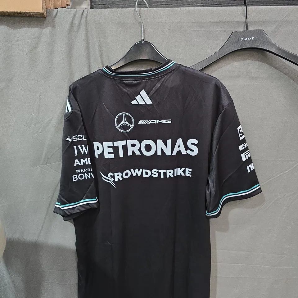 ADIDAS MERCEDES-AMG PETRONAS F1 TEAM JERSEY – BLACK, MEN'S L, SPONSOR LOGOS