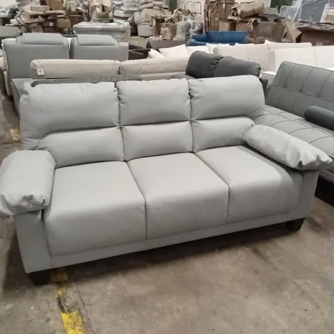 KENTON SMALL 3 SEATER SOFA, GREY PREMIUM FAUX LEATHER