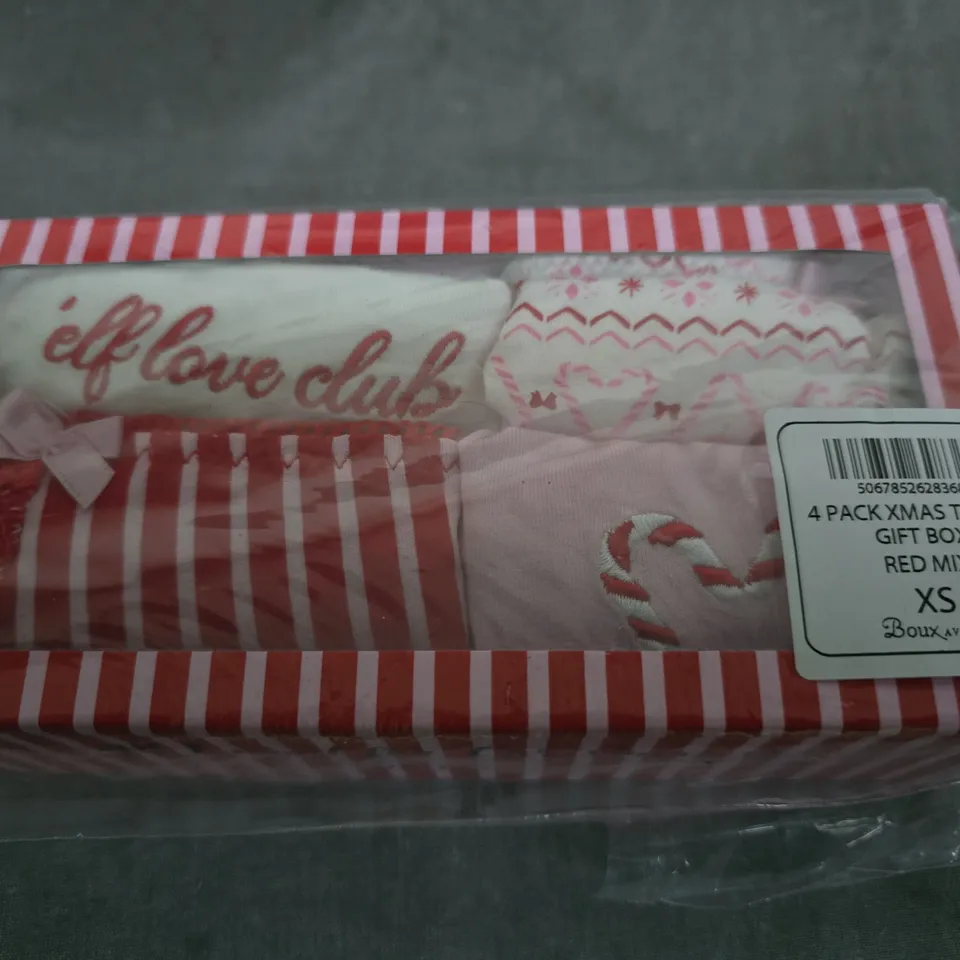 BOUX AVENUE 4 PACK XMAS THONG GIFT BOX – RED MIX, XS