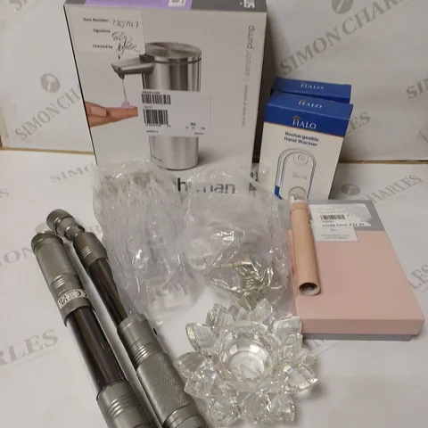 LOT OF APPROX 6 ASSORTED HOUSEHOLD ITEMS TO INCLUDE TILI LIP/EYE WAND, HALO HAND WARMER, SIMPLEHUMAN SENSOR PUMP, ETC