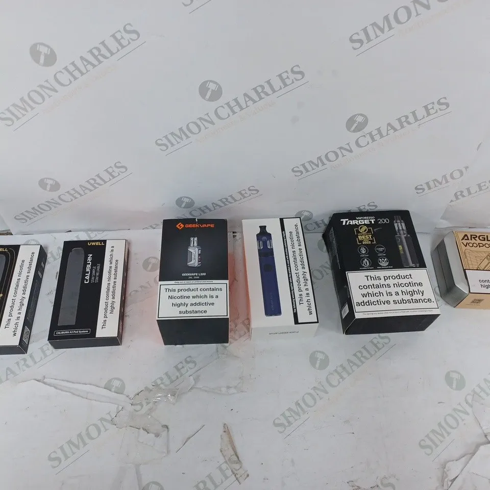 LOT OF APPROXIMATELY 10 BOXED E-CIGARETTES TO INCLUDE GEEKVAPE L200, CALIBURN G2 POD, AND CALIBURN A3 POD ETC. 
