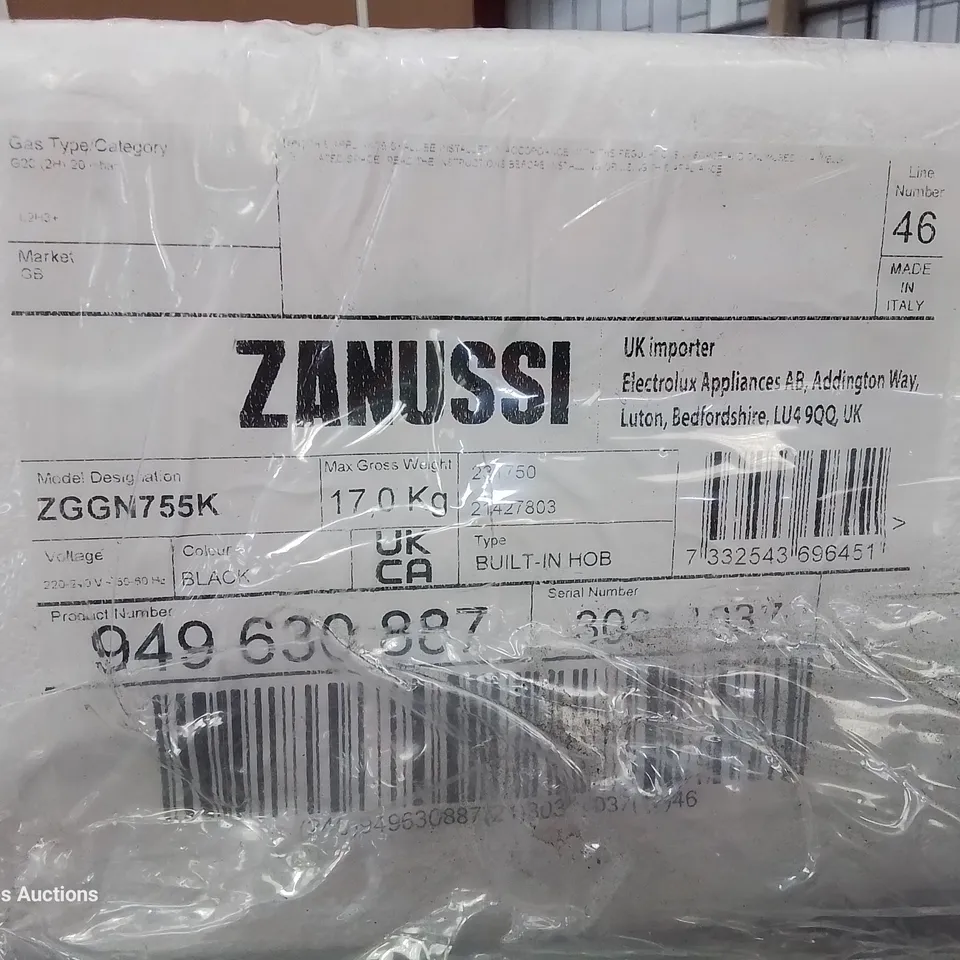 ZANUSSI INTEGRATED 5 BURNER GAS HOB Model ZGGN755K