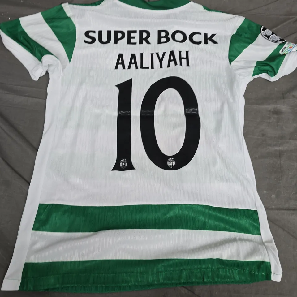 NIKE SPORTING CP FOOTBALL SHIRT - GREEN & WHITE STRIPES - SIZE L (AALIYAH #10)