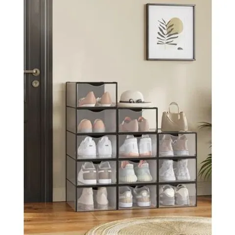 BOXED CLEAR SHOE BOXES, SET OF 12 SHOE STORAGE ORGANISERS, TRANSPARENT (1 BOX)