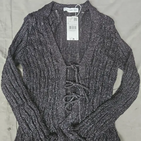 MANGO BLACK SPARKLE CARDIGAN WITH BOWS SIZE SMALL