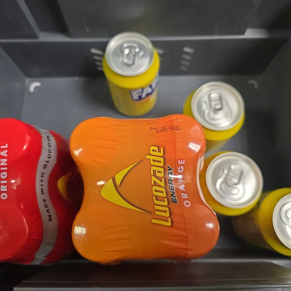 APPROXIMATELY 12 ASSORTED FOOD & DRINK ITEMS TO INCLUDE - LUCOZADE RASPBERRY , COCONUT ALMOND, NESCAFE CAPPUCCINO ETC