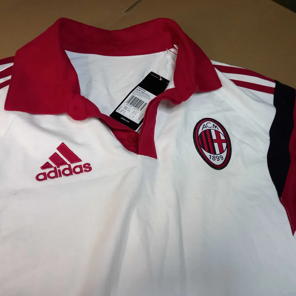 ADIDAS WHITE/RED LOGO SHORT SLEEVE POLO - MEDIUM 