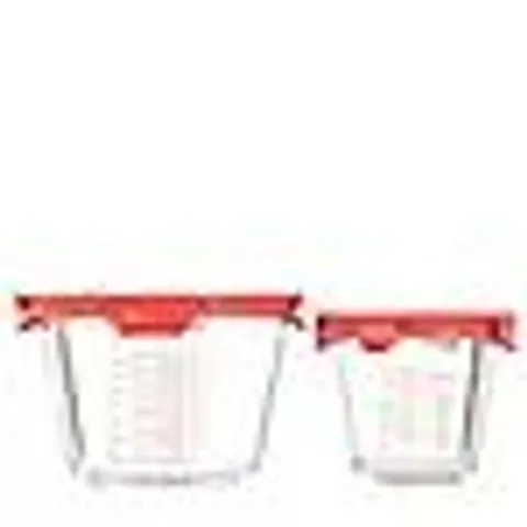 COOK'S ESSENTIALS SET OF 2 GLASS STACKABLE MEASURING BOWLS WITH LID