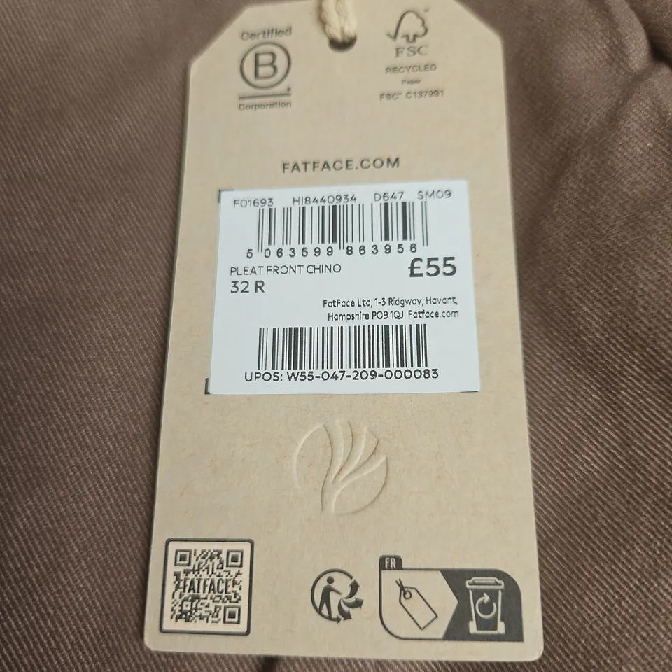 FAT FACE PLEAT FRONT CHINOS IN NATURAL - 32R