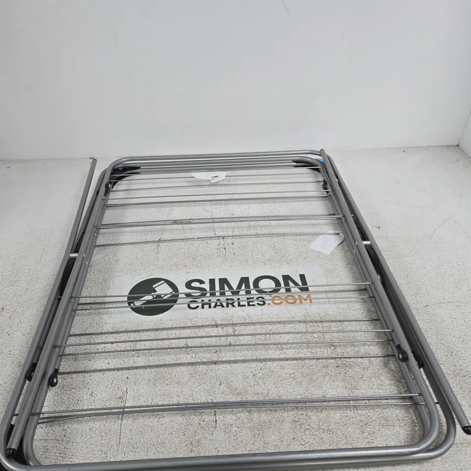 FOLDABLE CLOTHES DRYING RACK – METAL FRAME WITH BLUE END CAPS