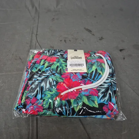 TOKYO LAUNDRY 2-PACK PRINTED SWIM SHORTS - BLUE TOPAZ & JET BLACK - SIZE S - MEN