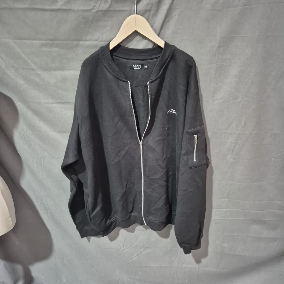 BOOHOOMAN BOMBER JACKET – BLACK, ZIP FRONT, SIZE 3XL