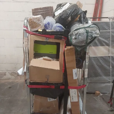 CAGE CONTAINING A LARGE QUANTITY OF ASSORTED ITEMS INCLUDING: WEIGHTS, BIRD BATH ECT // CAGE NOT INCLUDED