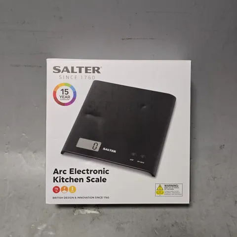 BOXED SALTER ARC ELECTRONIC KITCHEN SCALE