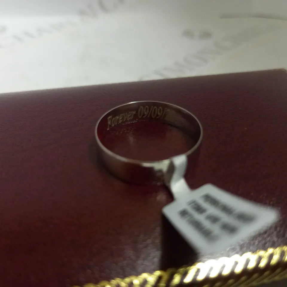 PERSONALISED 9 CARAT WHITE GOLD COURT WEDDING BAND - "FOREVER 09/09/22" RRP £329