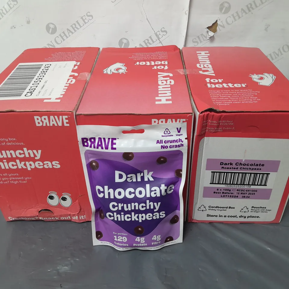 LOT OF 3 BRAVE 6-PACK MULTIBOXES OF CHOCOLATE CHICKPEAS