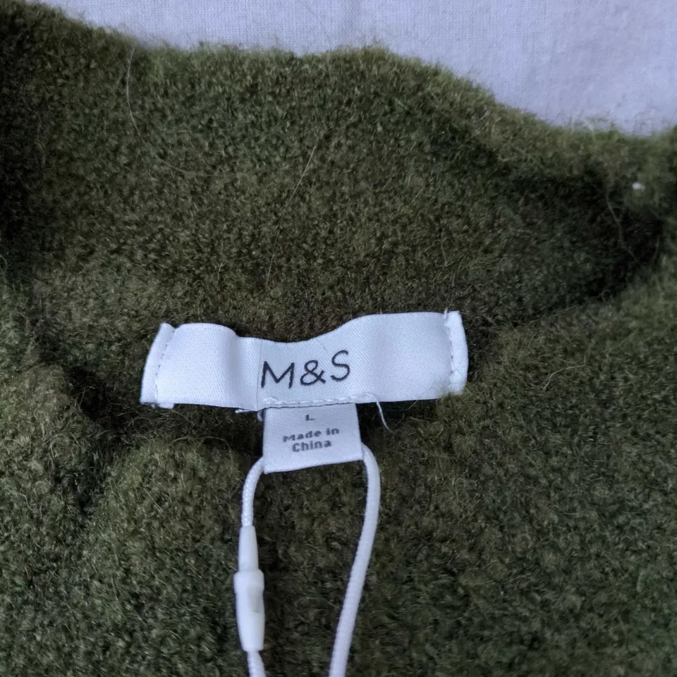 M&S WOMEN'S MOSS GREEN FUZZY CARDIGAN, SIZE L