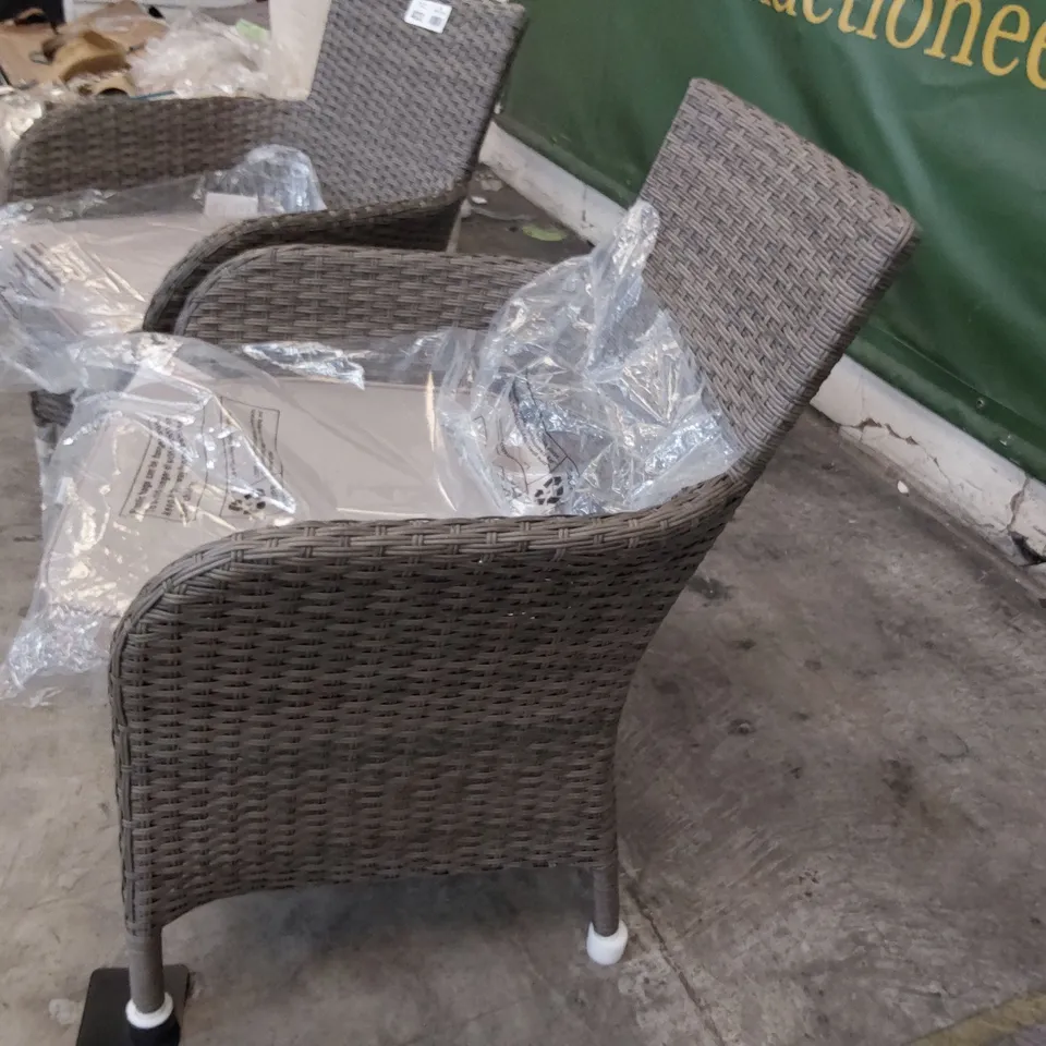 PAIR OF DESIGNER MONACO PATIO ARMCHAIRS WITH SEAT CUSHIONS 