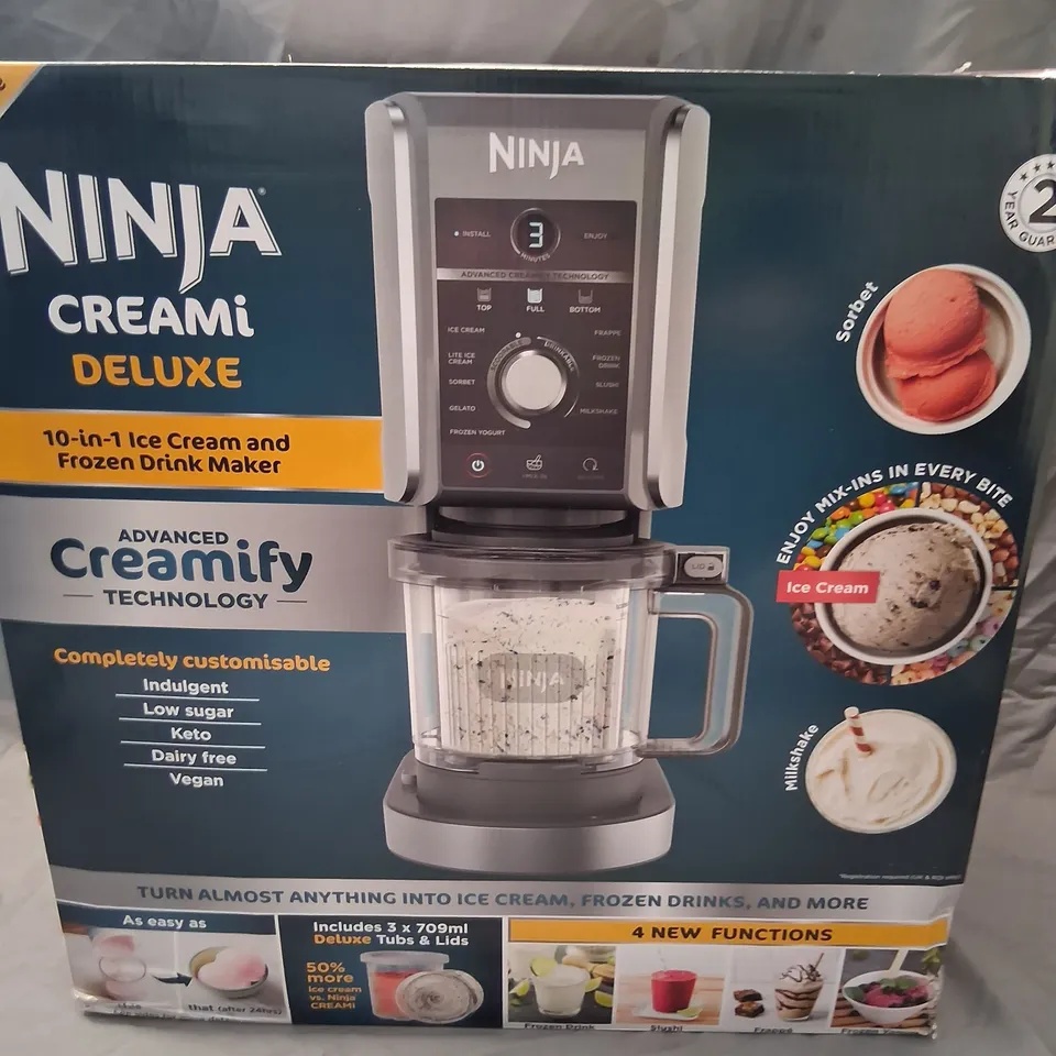 BOXED NINJA CREAMI DELUXE 10 IN 1 ICE CREAM AND FROZEN DRINK MAKER NC501UK