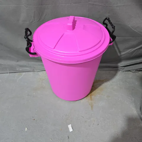 PINK PLASTIC BUCKET WITH LID AND HANDLES