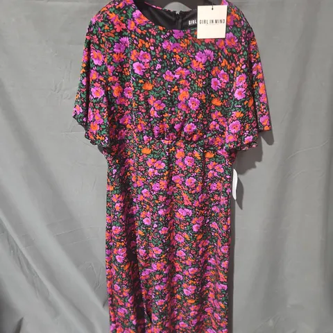 GIRL IN MIND ZOE ANGEL SLEEVE SPLIT LEG MIDI PURPLE FLORAL DRESS - 16