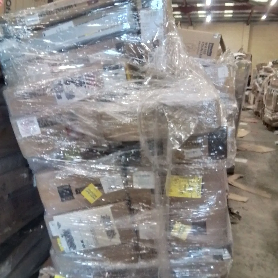 PALLET OF ASSORTED HOUSEHOLD GOODS AND PRODUCTS TO INCLUDE; BOOKCASE,COMPUTER DESK,LADDER